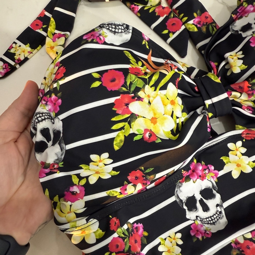 Floral Skull Print Tankini Top Size 0 (XL) NEW - Picture 3 of 5
